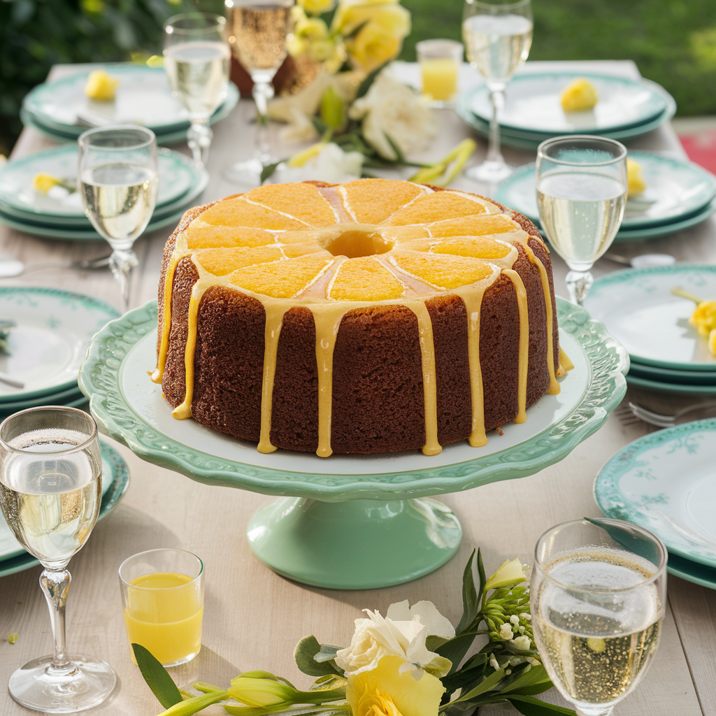 Limoncello Cake as the centerpiece on a festively decorated table