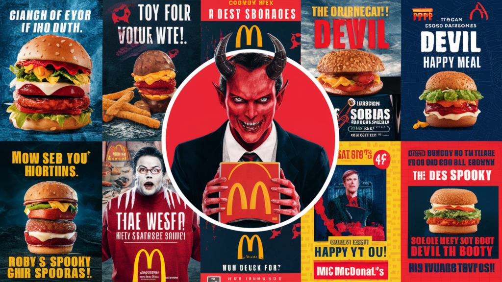 Collage of social media posts about the Devil Happy Meal McDonald's myth.