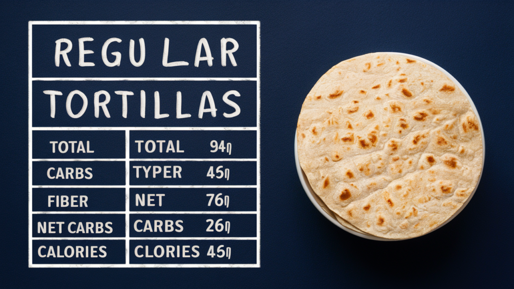 Comparative chart showing the nutritional differences between low carb tortillas and regular tortillas